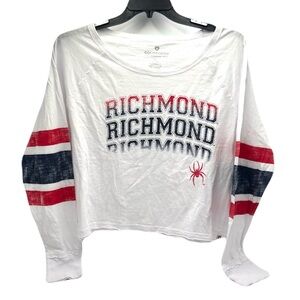 COLOSSEUM Richmond Spiders Long-Sleeve 100% Cotton Crop Top, Red & Blue on White